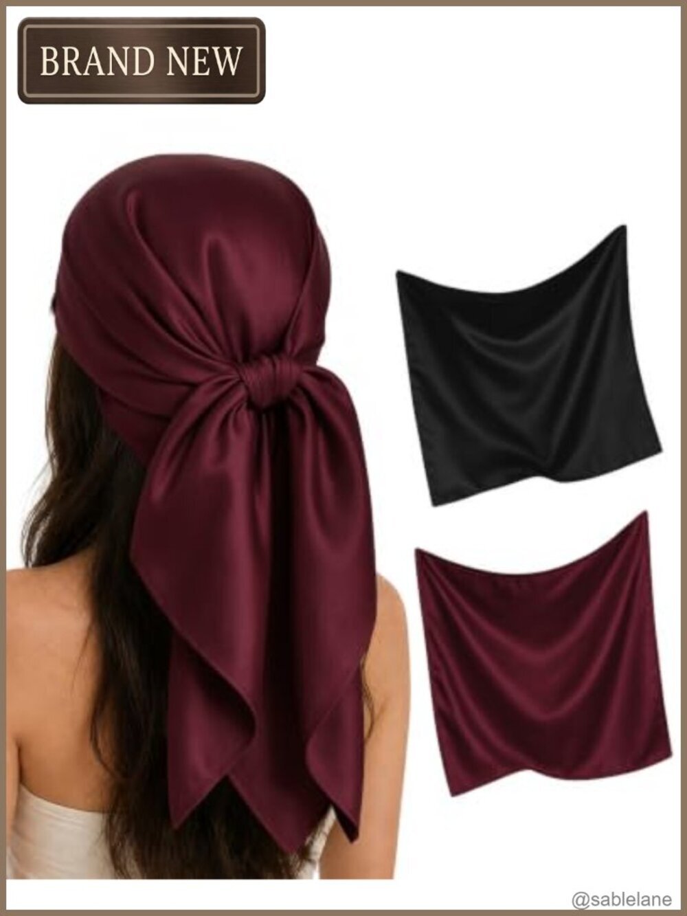 Satin Square Scarf 2 Pack Hair Wrap Bandana for Women